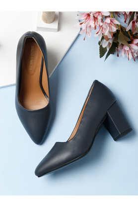 leather slipon women's casual wear heels - navy