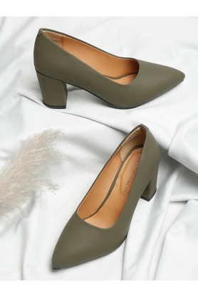 leather slipon women's casual wear heels - olive