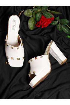 leather slipon women's casual wear heels - white