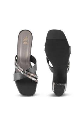 leather slipon women's casual wear open toes - black