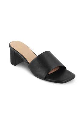 leather slipon women's casual wear open toes - black