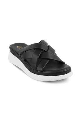 leather slipon women's casual wear open toes - black