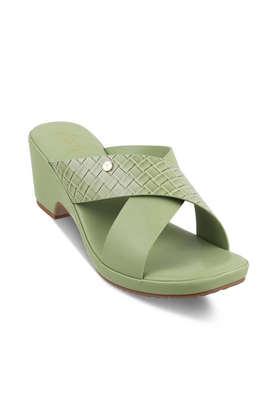 leather slipon women's casual wear open toes - green