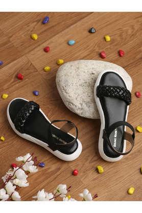 leather slipon women's casual wear sandals - black