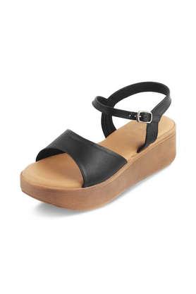 leather slipon women's casual wear sandals - black