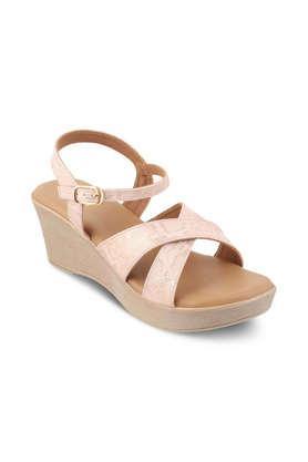 leather slipon women's casual wear sandals - champagne