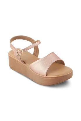 leather slipon women's casual wear sandals - champagne