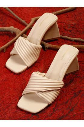 leather slipon women's casual wear sandals - cream
