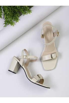 leather slipon women's casual wear sandals - cream