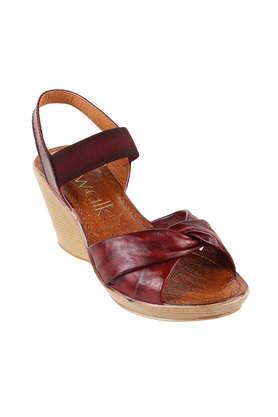 leather slipon women's casual wear sandals - maroon