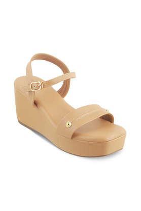 leather slipon women's casual wear sandals - natural