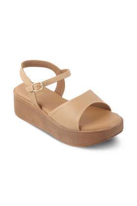 leather slipon women's casual wear sandals - natural