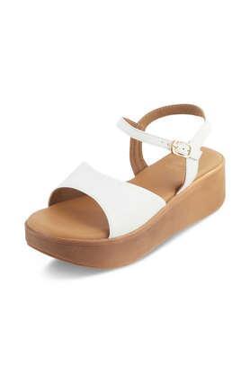 leather slipon women's casual wear sandals - white