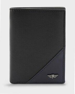 leather tri-fold wallet with logo applique