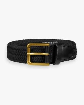 leather trimmed canvas cord belt