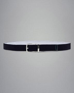 leather trimmed woven reversible elastic belt