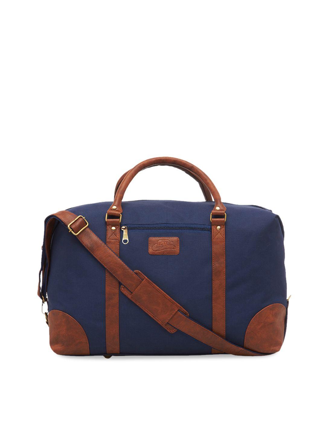 leather world navy blue & brown colourblocked large duffle bag