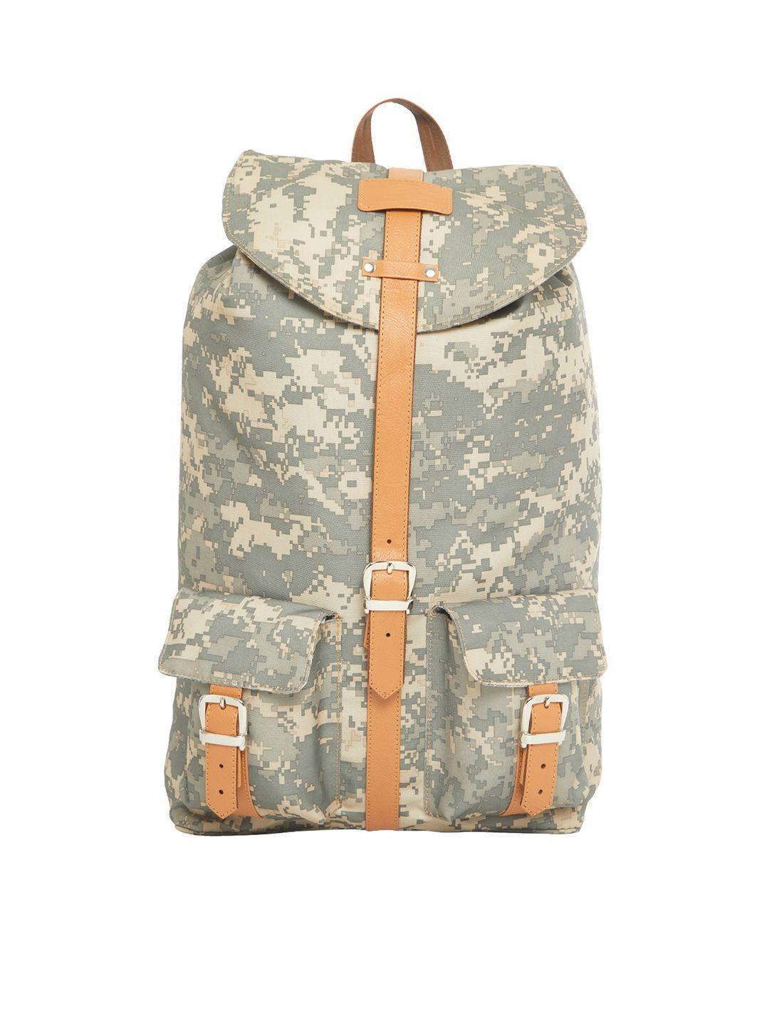 leather world unisex beige & olive green camouflage print backpack