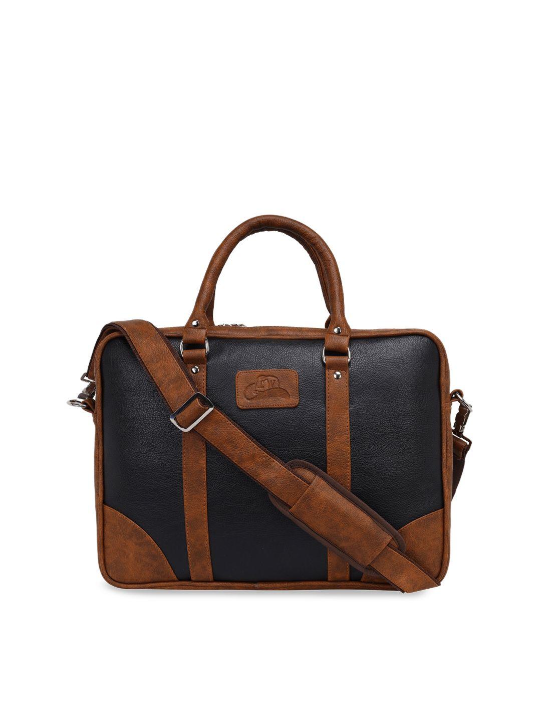 leather world unisex black & brown solid laptop bag