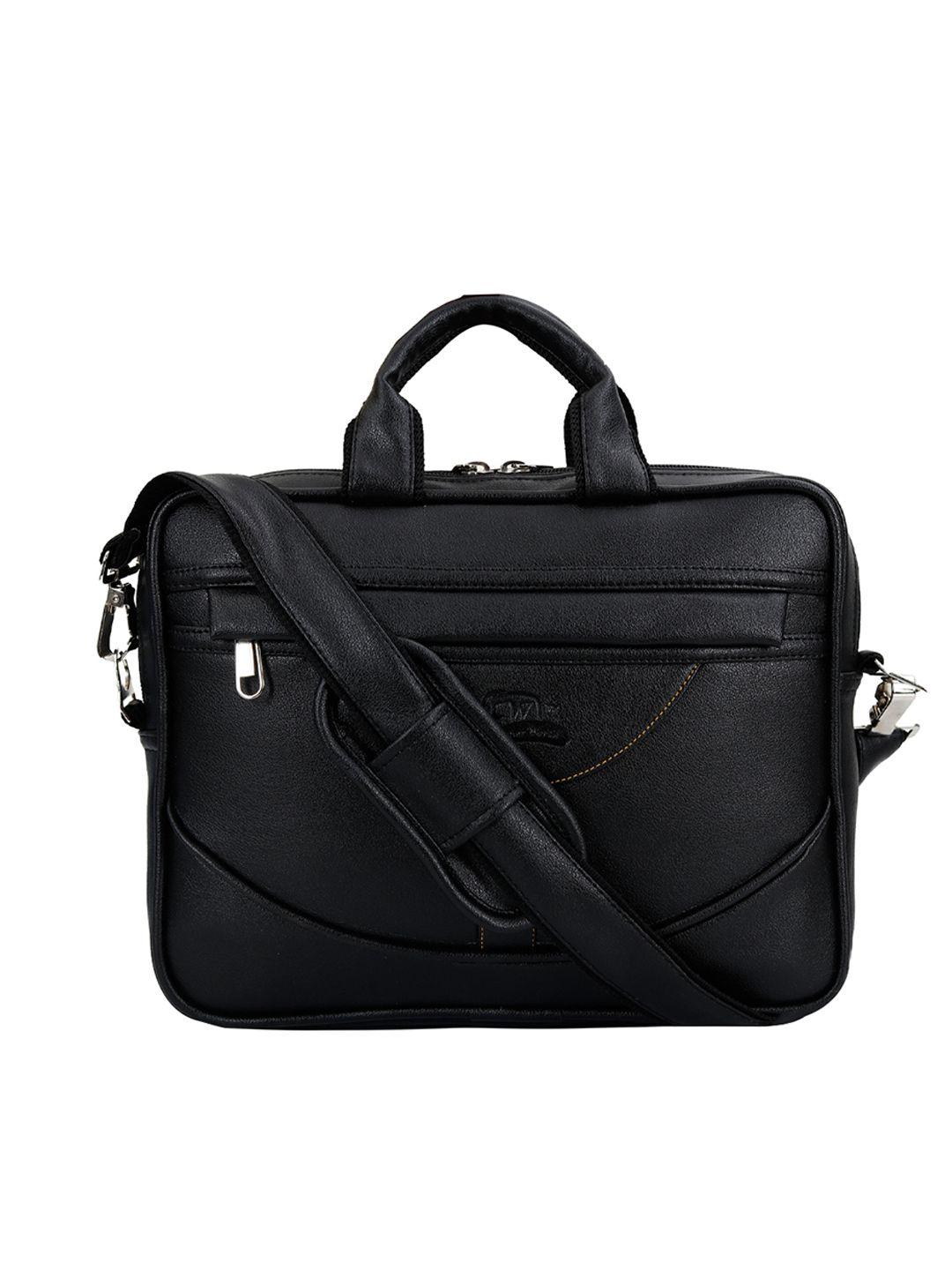 leather world unisex black solid laptop bag