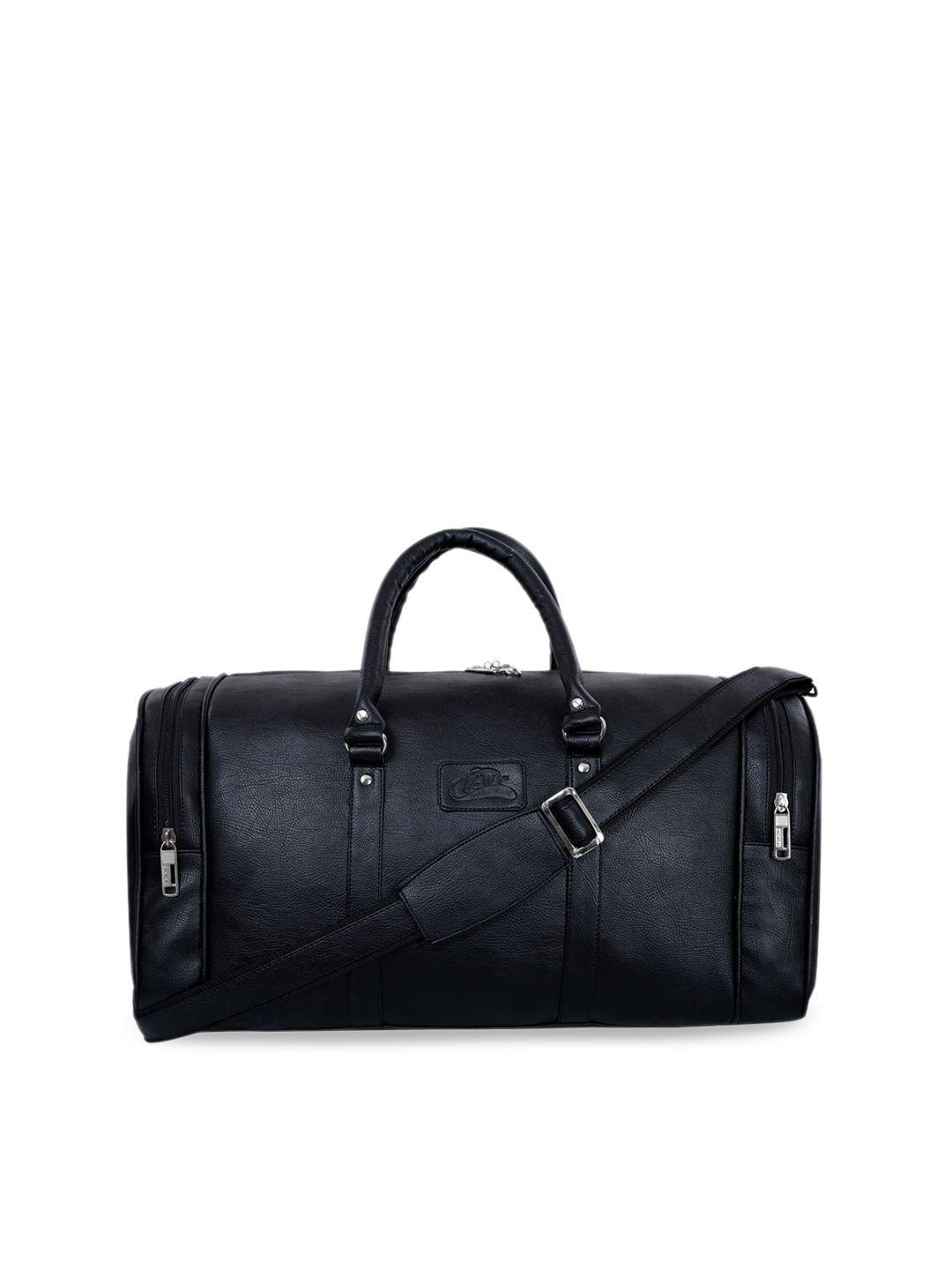 leather world unisex black solid large duffel bag