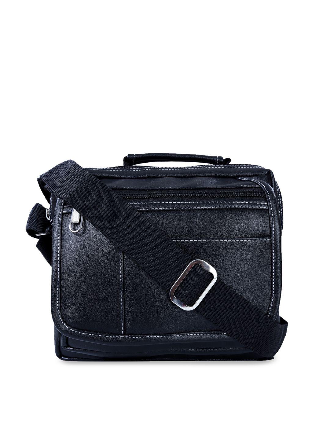 leather world unisex black solid messenger bag