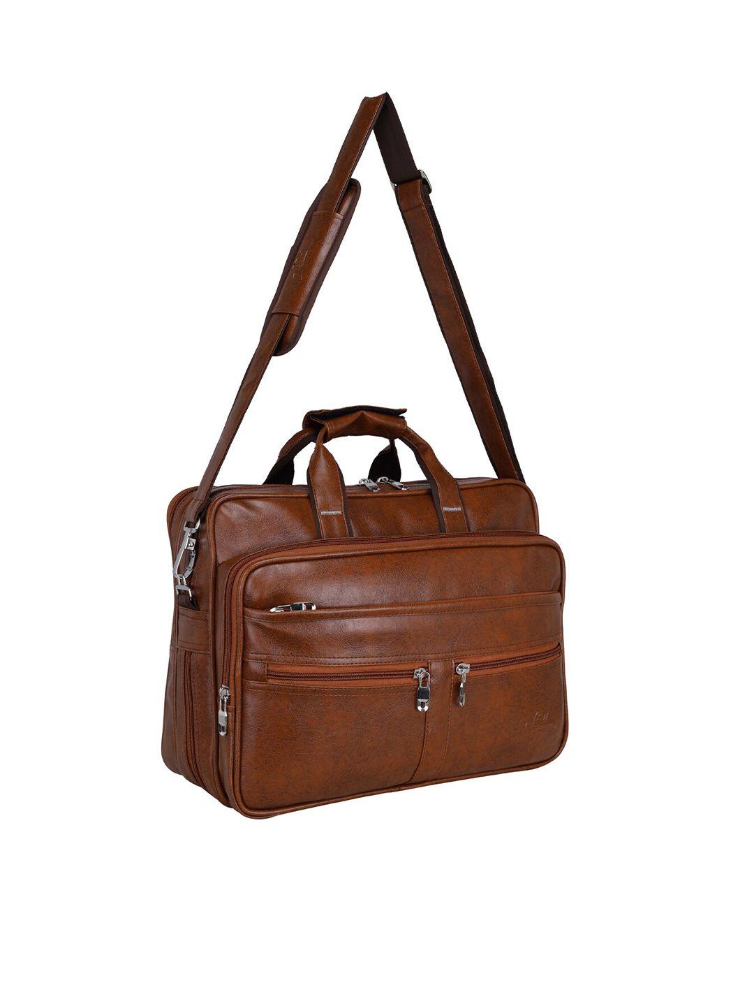 leather world unisex brown textured pu laptop bag