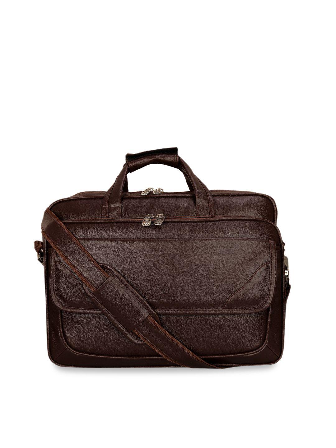 leather world unisex coffee brown solid laptop bag