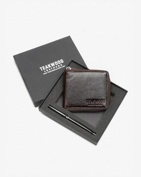 leather zip-around wallet & pen gift set