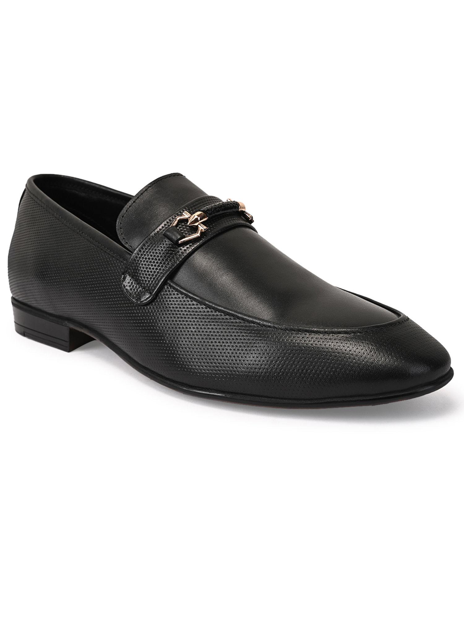 leathers men black genuine leather formal slip on shoes