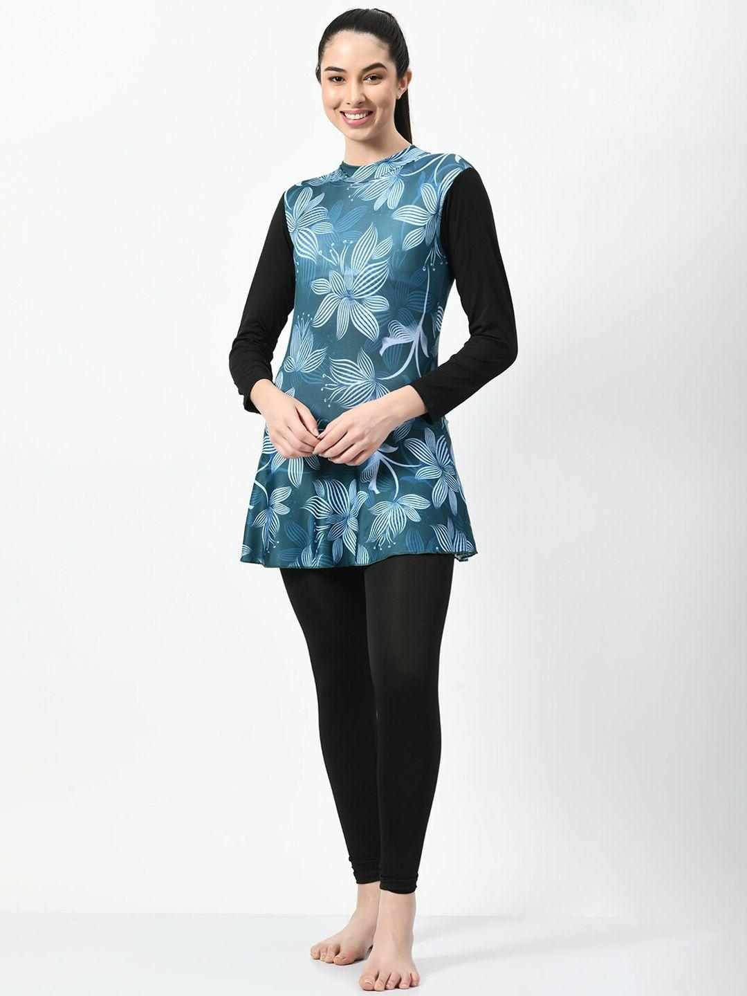 lebami floral printed swimming dress with attached tights