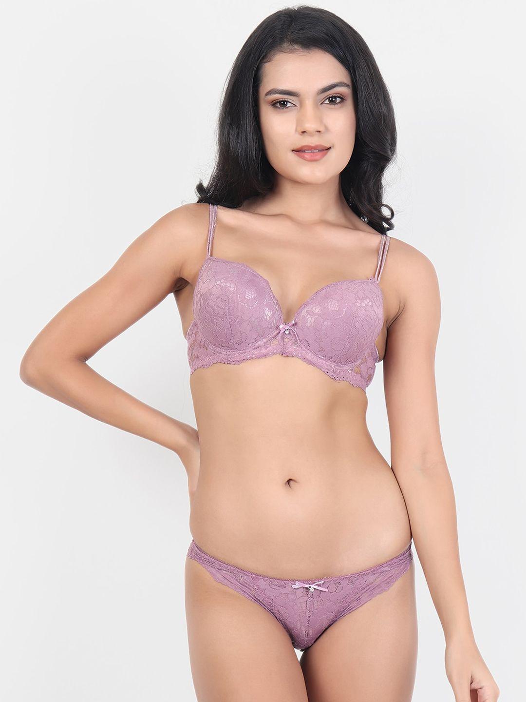 lebami purple self designed lace lingerie set