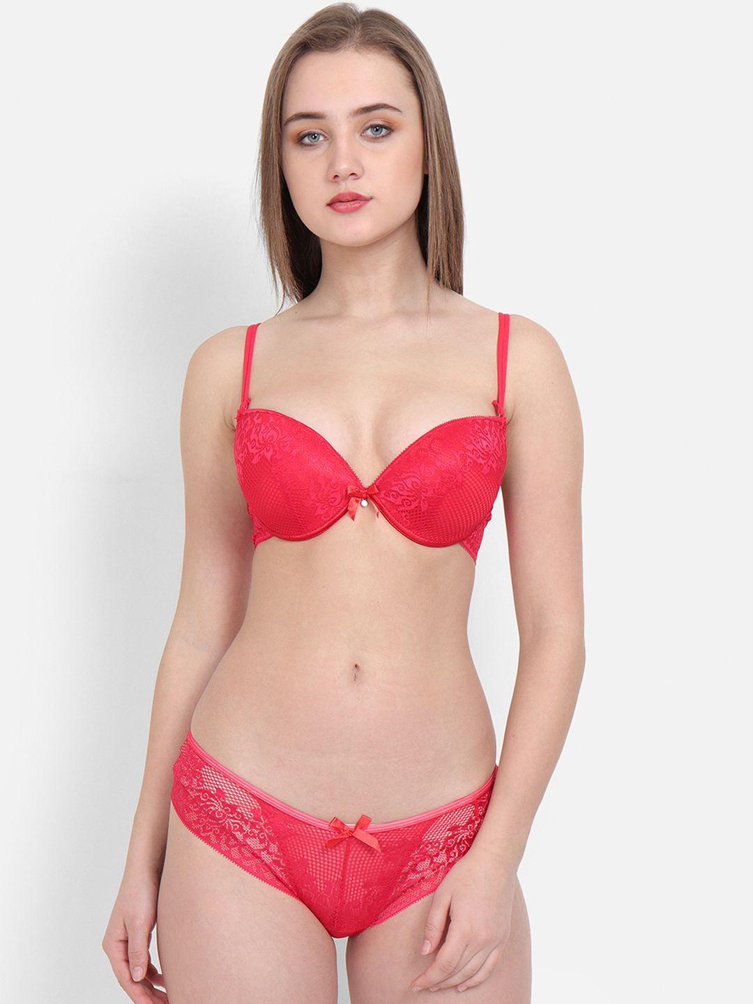 lebami women red solid lingerie set 8817_red