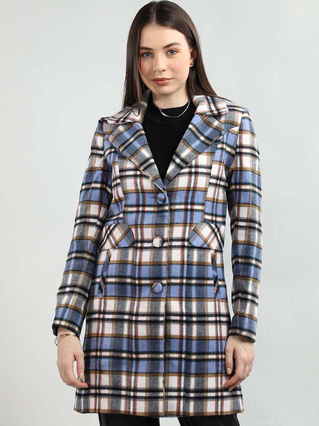 lebork checked notched lapel collar single-breasted overcoat