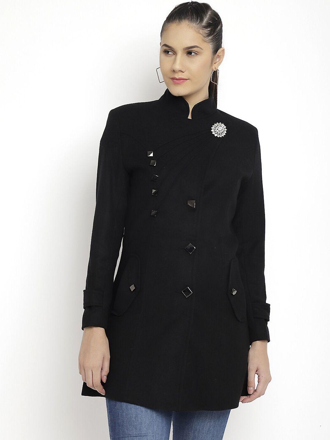 lebork women black solid trench coat