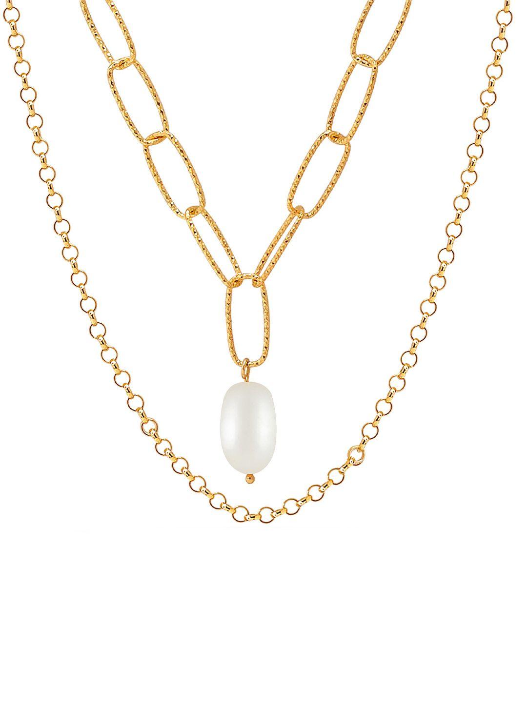 lecalla 925 sterling silver gold-plated pearls beaded layered necklace