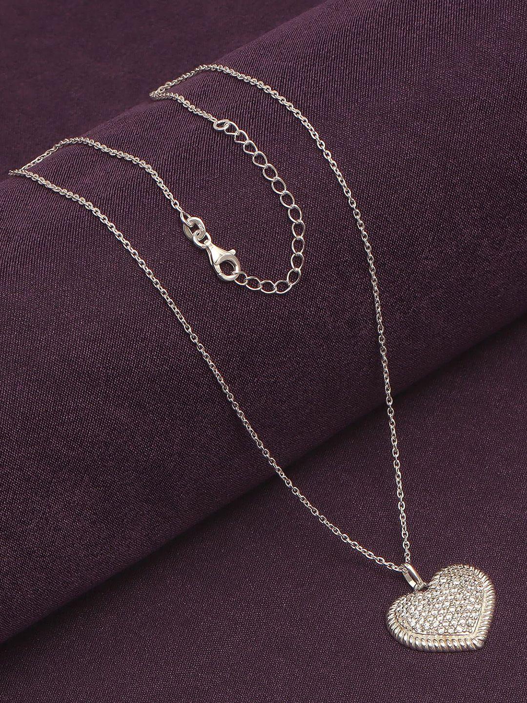 lecalla 925 sterling silver rhodium-plated cz stone studded heart shaped pendant & chain