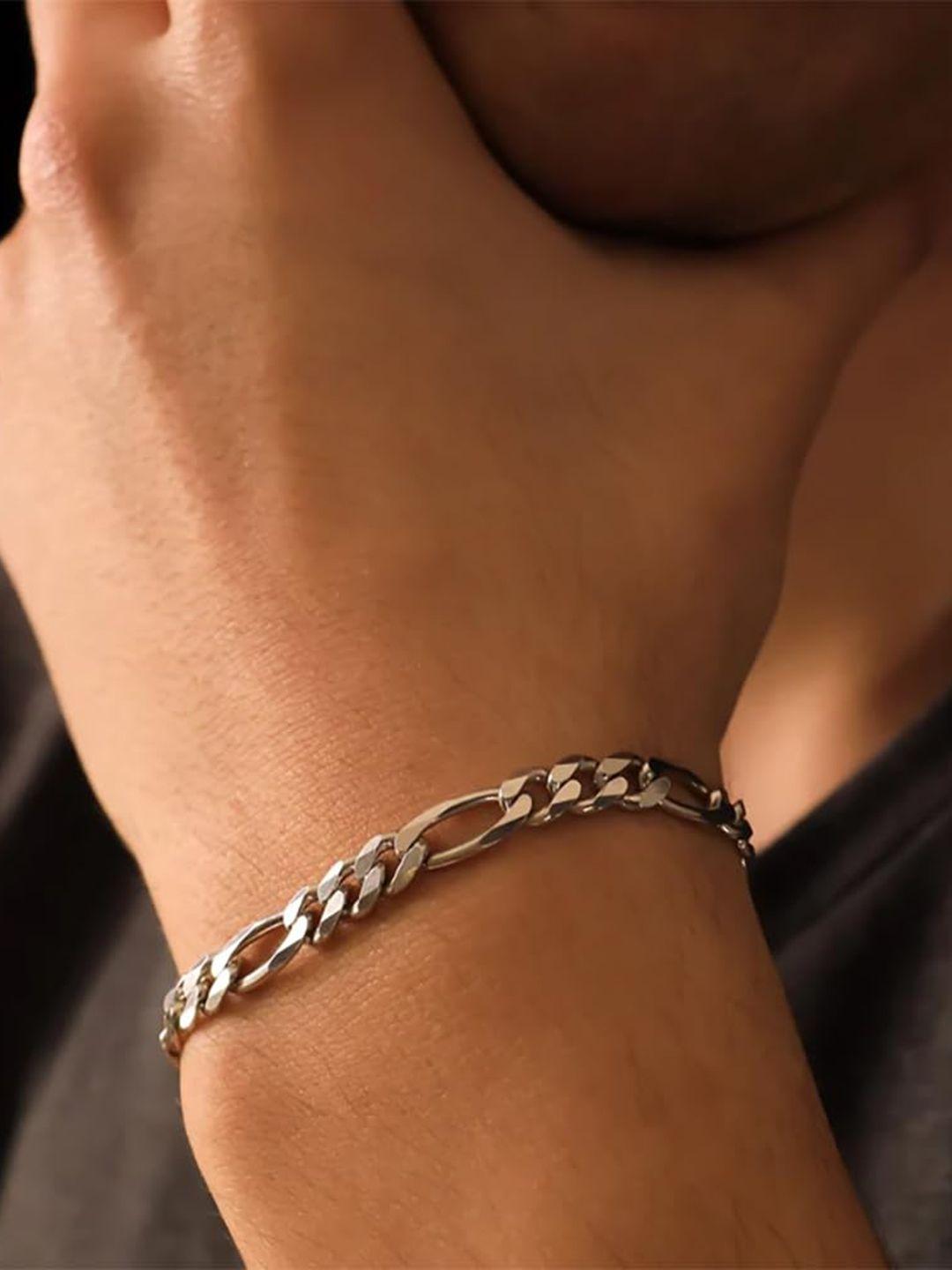 lecalla men sterling silver rhodium-plated link bracelet