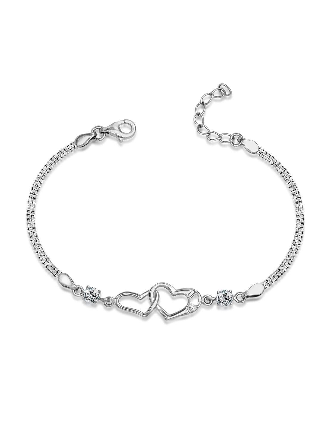 lecalla rhodium-plated 925 sterling silver cubic zirconia stone studded charm bracelet