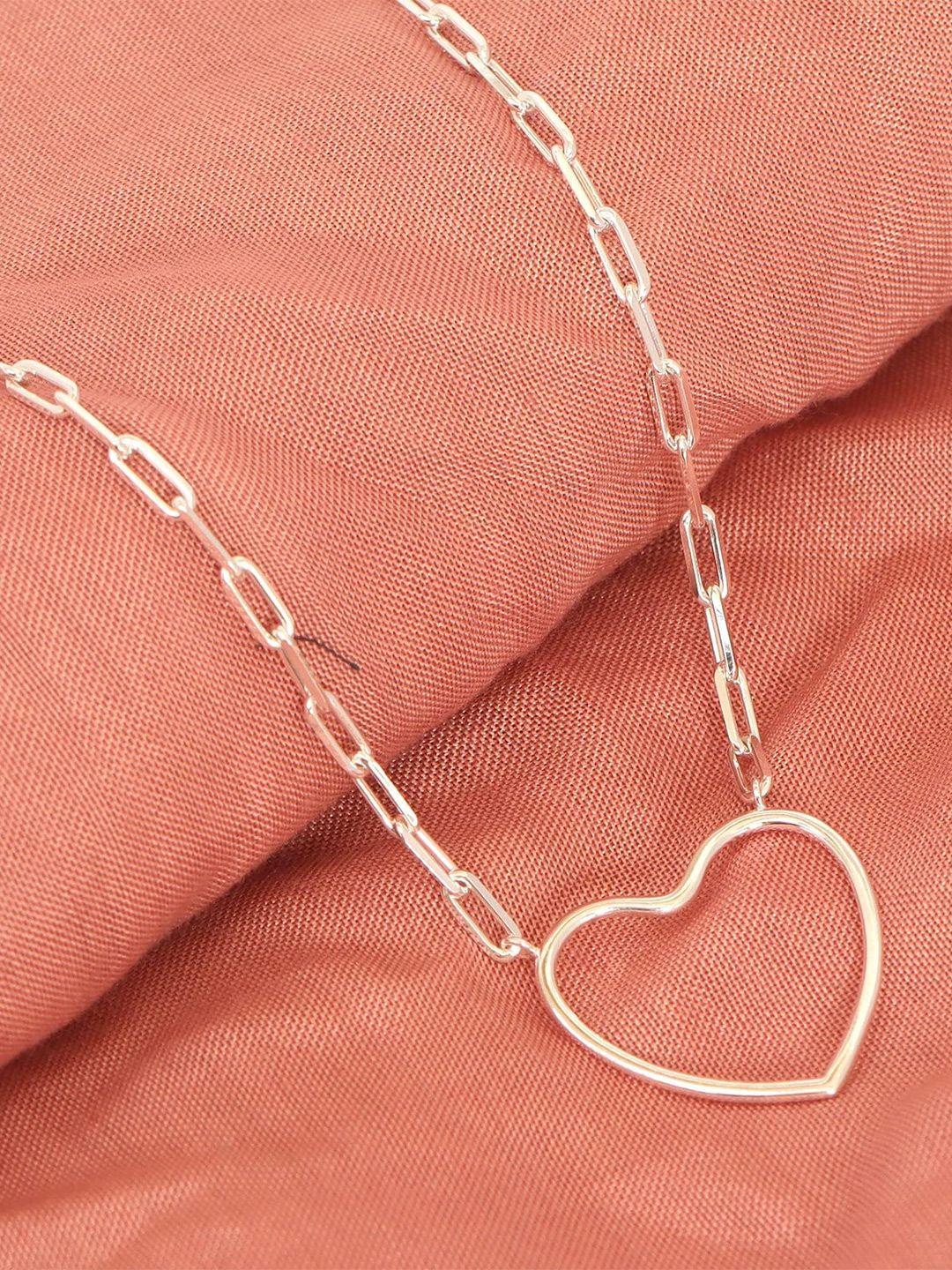 lecalla rhodium-plated heart shaped pendant with chain