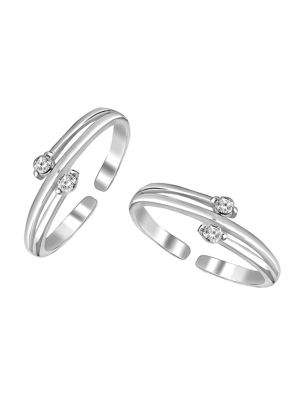 lecalla set of 2 silver-toned & cz stone-studded toe rings