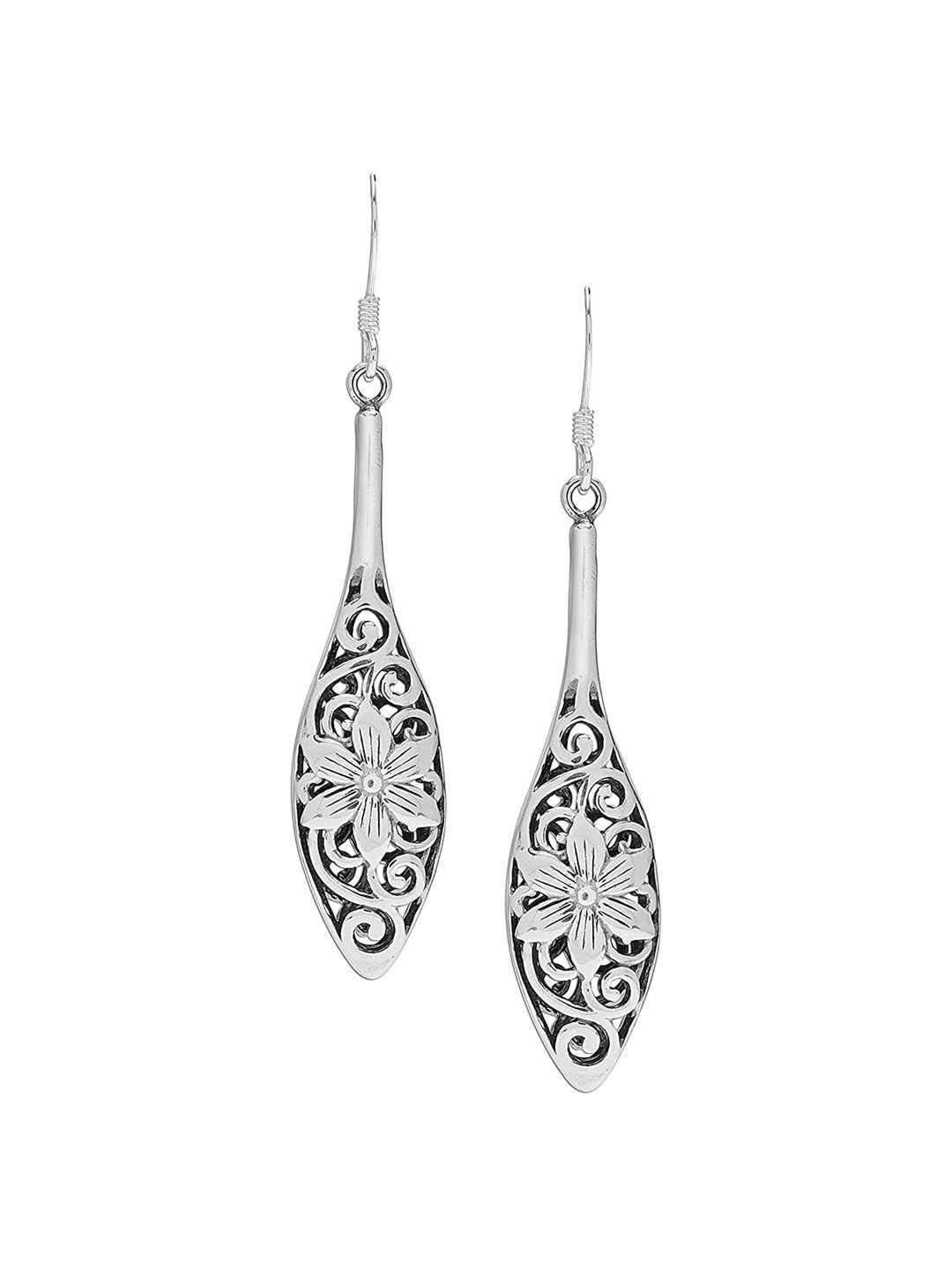 lecalla silver-toned teardrop shaped filigree drop earrings