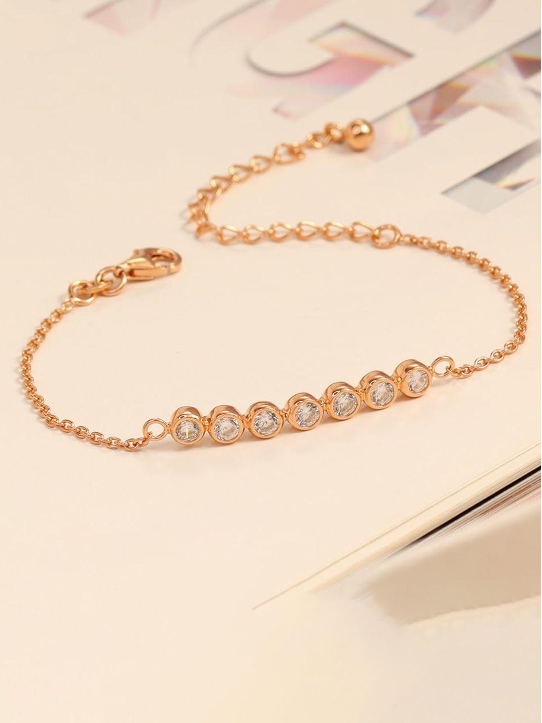 lecalla sterling silver cubic zirconia rose gold-plated link bracelet