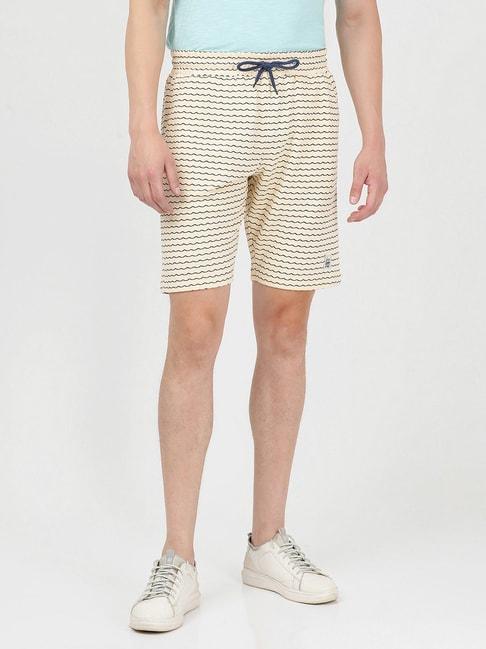 lee beige slim fit striped shorts