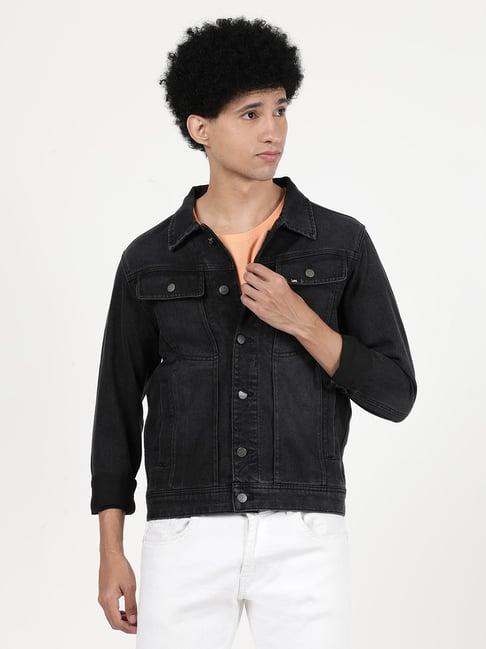 lee black full sleeves shirt collar denim jacket