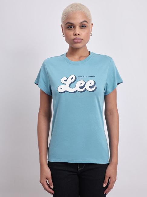 lee blue cotton logo print t-shirt