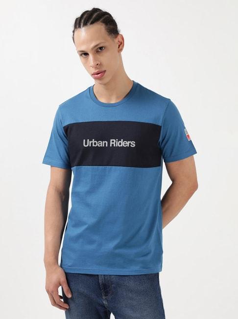lee blue regular fit printed crew t-shirt