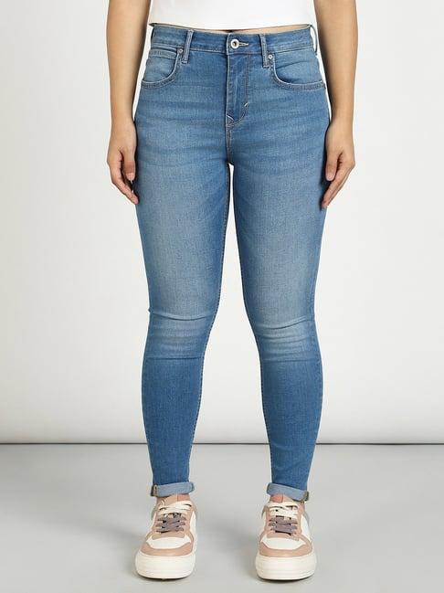 lee blue skinny fit high rise jeans