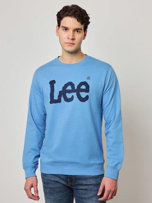 lee blue slim fit logo print round neck sweatshirt