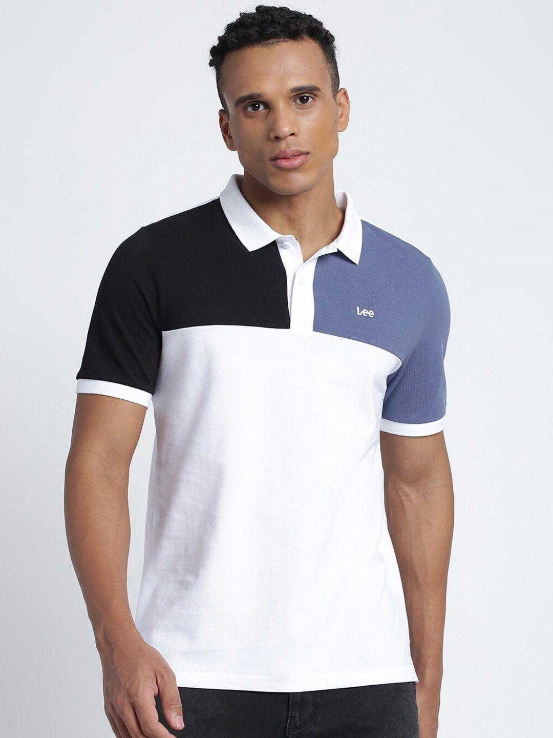 lee colourblocked polo collar cotton slim fit t-shirt